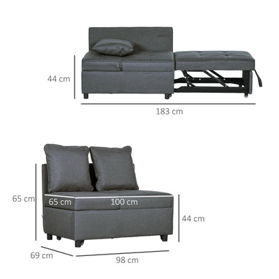 Convertible Single Sofa Bed with Thick Padded Seat, 3-in-1 Multi-Functional Sleeper Chair Bed with Magazine Pocket, for Living Room, Grey