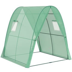 Outsunny Hoop House Greenhouse with Sandbags, Walk-In Tunnel Green House with 2 Doors and Screen Windows, 1.8 x 1.8 x 2m, Green