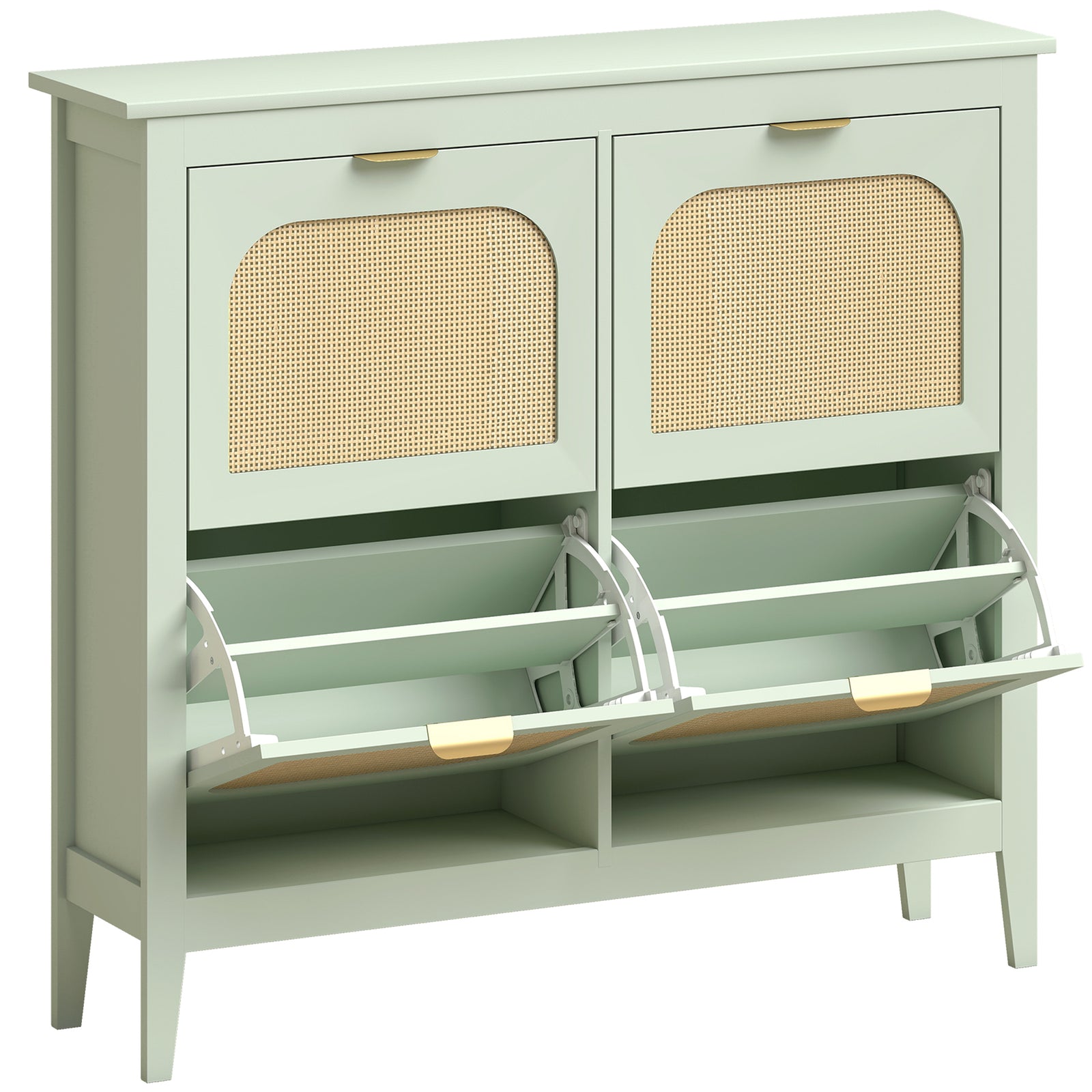 HOMCOM Narrow Shoe Cabinet, Boho Slim Shoe Storage Cabinet with 4 Flip Drawers, Holds 20 Pairs, Light Green
