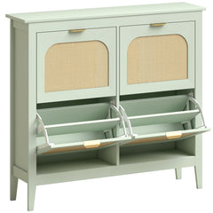 HOMCOM Narrow Shoe Cabinet, Boho Slim Shoe Storage Cabinet with 4 Flip Drawers, Holds 20 Pairs, Light Green