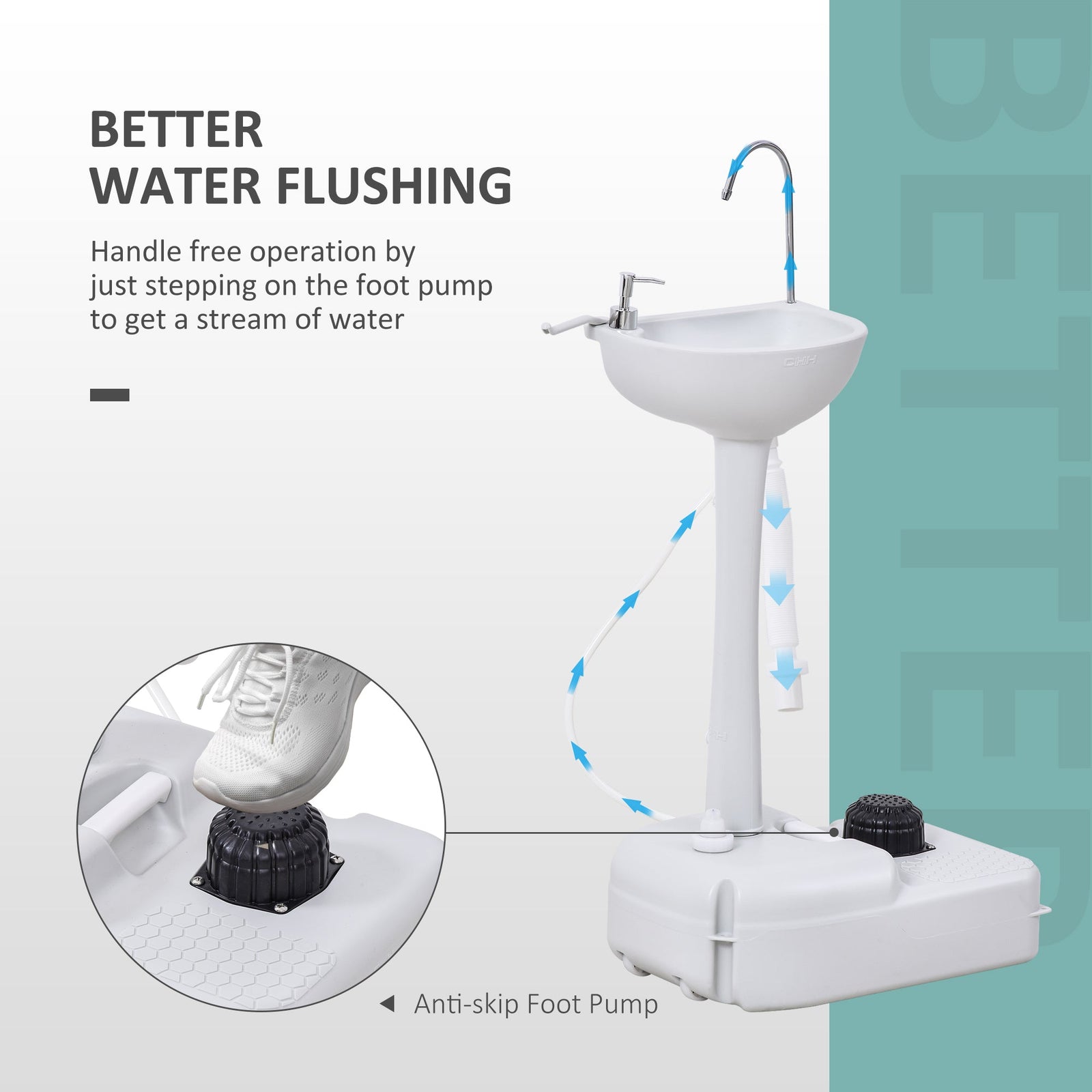 Outsunny 17L Camping Portable Handwash Sink w/ Towel Holder & Soap Dispenser Rolling Wheels Outdoor Drainage Equipment
