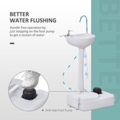 Outsunny 17L Camping Portable Handwash Sink w/ Towel Holder & Soap Dispenser Rolling Wheels Outdoor Drainage Equipment