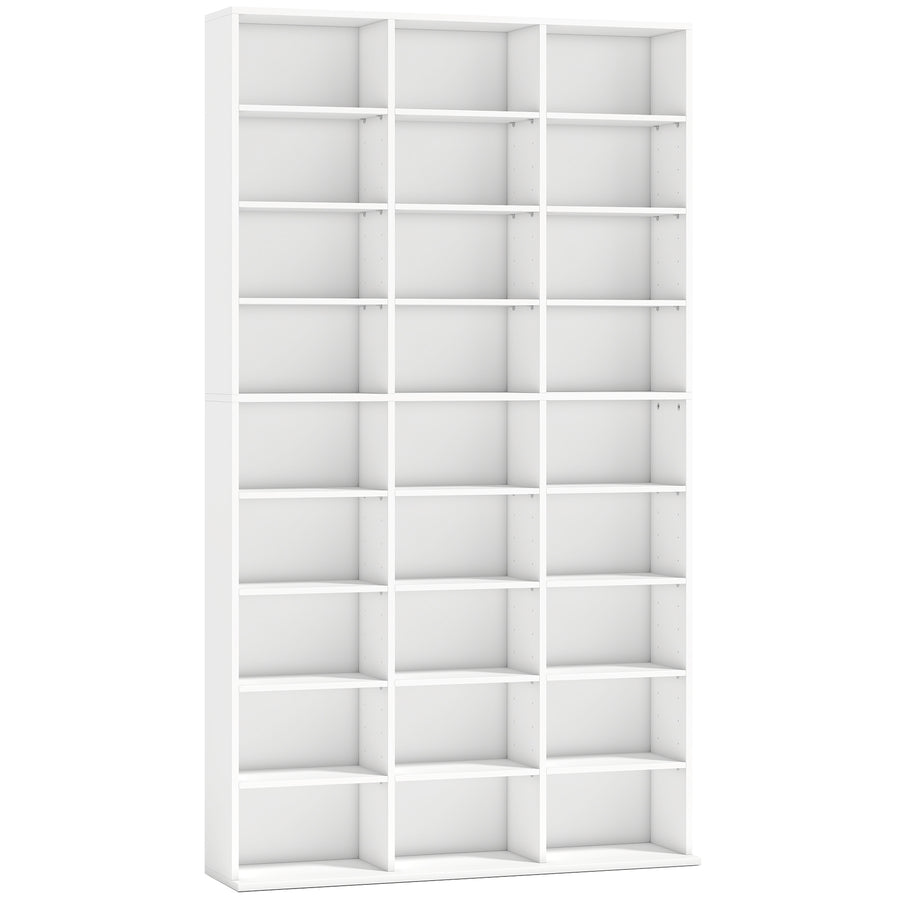 HOMCOM 835 CD/500 DVD Storage Unit, Blu-ray Media Storage Shelf with 27 Compartments and 21 Adjustable Shelves, White