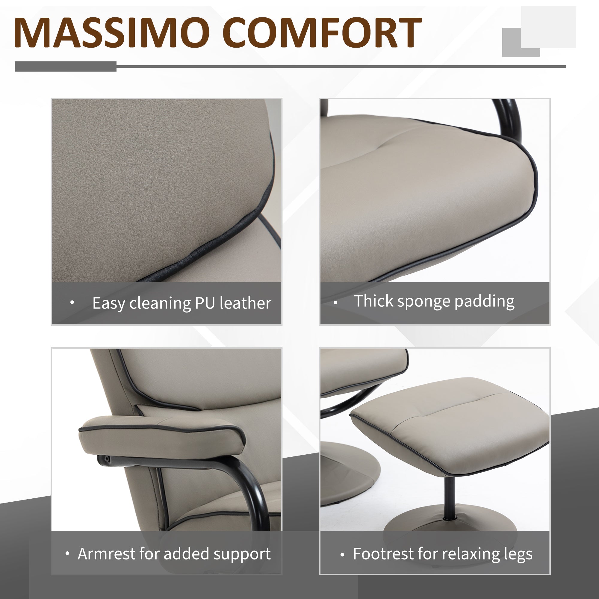 HOMCOM Recliner Chair with Ottoman 360√Ç¬∞ Swivel Faux Leather High Back Armchair w/ Footrest Stool for Home Office