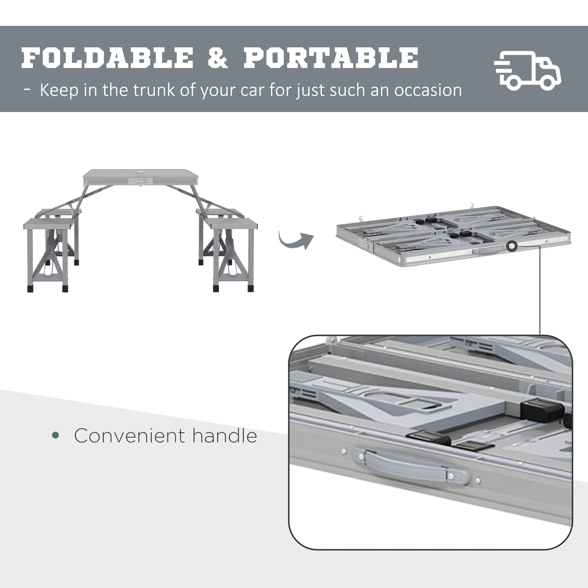 Outsunny Folding Picnic Table with 4 Seats and Umbrella Hole - Grey