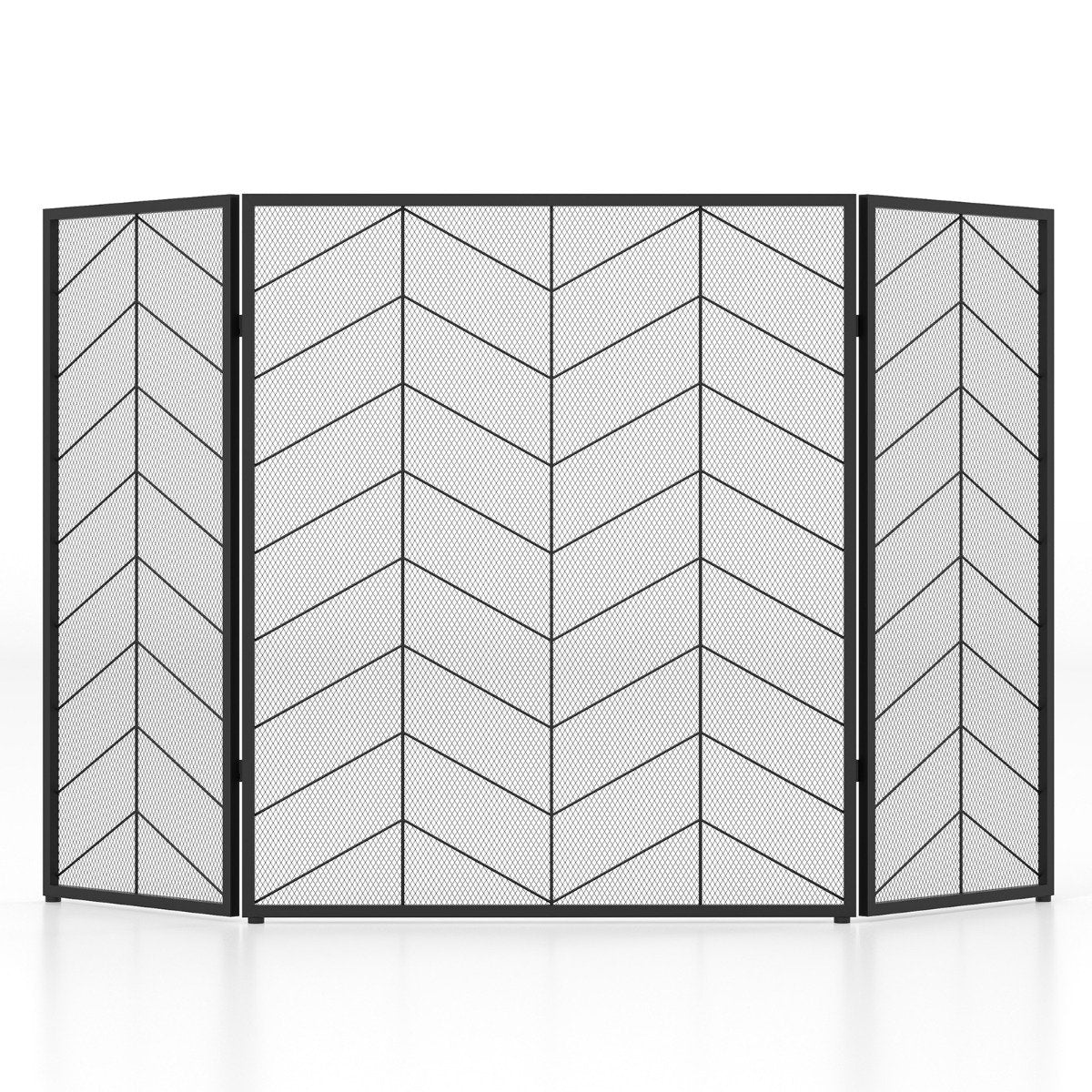 3-Panel Folding Spark Guard with Chevron Herringbone Pattern