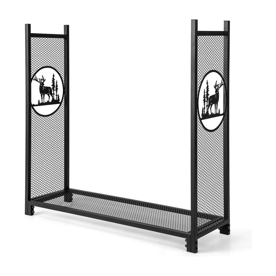 Firewood Rack Stand with Mesh Sides and Deer Tree Patterns
