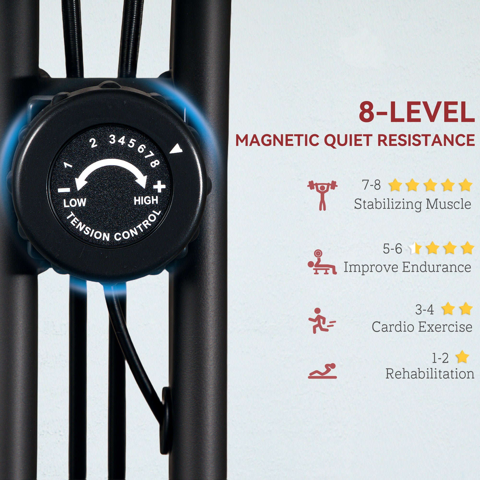 SPORTNOW Five-in-one Foldable Exercise Bike, Stationary Bike with Arm Workout Bands, LDC Monitor, Phone Holder, Red