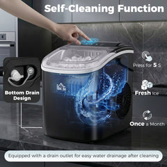 HOMCOM Ice Maker Machine Countertop, 12 KG in 24 H, 9 Cubes in 6 Mins, Portable Ice Cube Maker with Handle, Ice Scoop and Basket for Home Office Kitchen Bar Party RV, Black