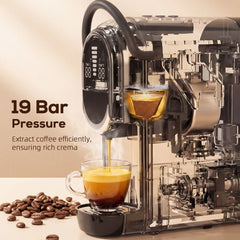 HOMCOM Pod Coffee Machine for Nespresso, Dolce Gusto Capsule & Ground Coffee, Small Semi Automatic Coffee Maker, 19 Bar, 0.6L