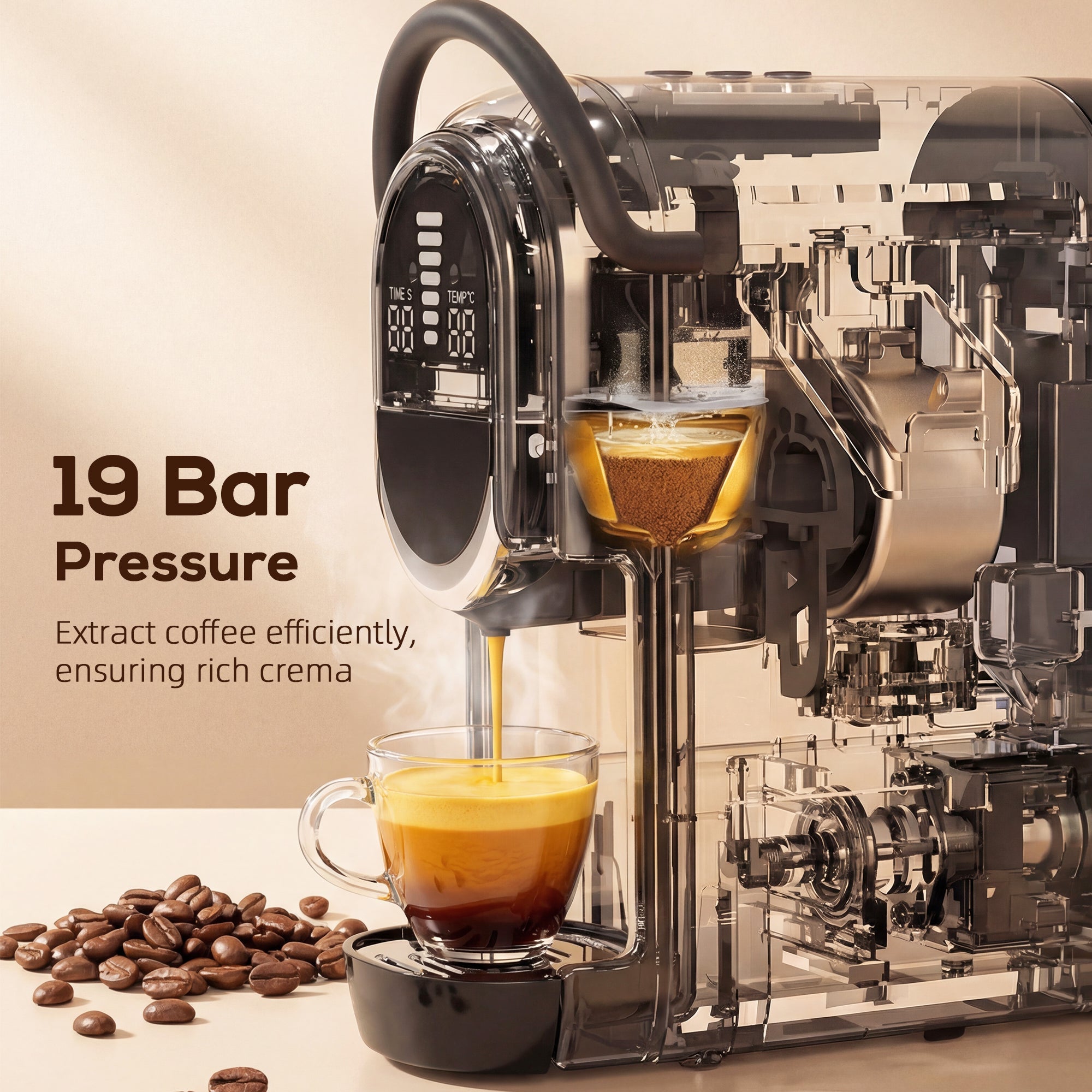 HOMCOM Pod Coffee Machine for Nespresso, Dolce Gusto Capsule & Ground Coffee, Small Semi Automatic Coffee Maker, 19 Bar, 0.6L