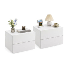 Floating Nightstand Set of 2 with Storage Drawers for Small Space-White, two white bedside tables with drawers