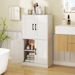 Floor Storage Cabinet with Doors and Adjustable Shelves-White