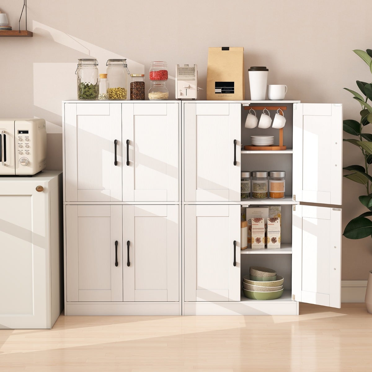 Floor Storage Cabinet with Doors and Adjustable Shelves-White