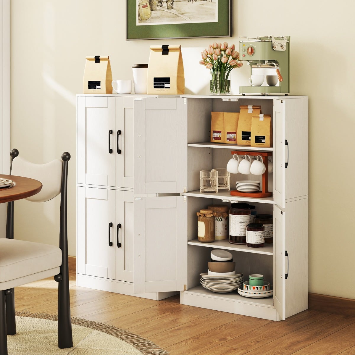 Floor Storage Cabinet with Doors and Adjustable Shelves-White