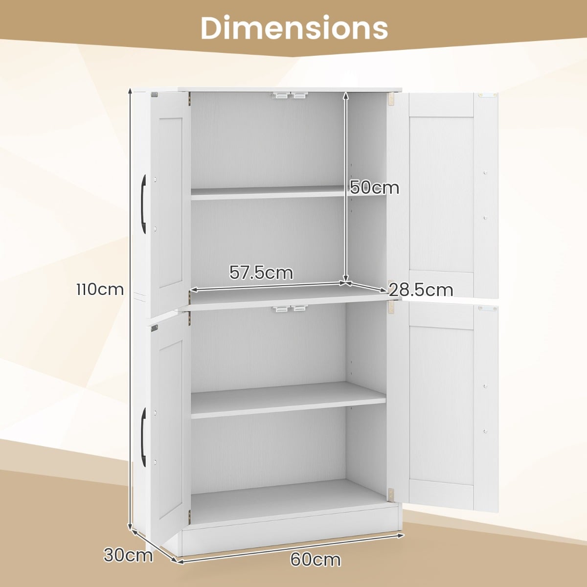 Floor Storage Cabinet with Doors and Adjustable Shelves-White