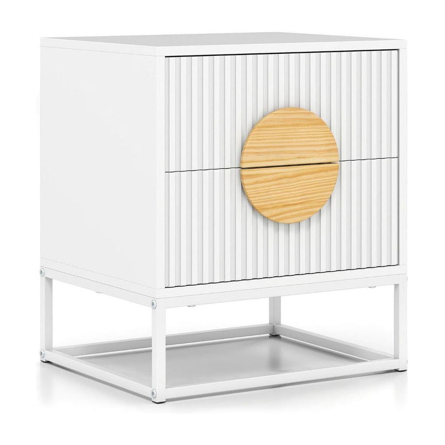 Fluted Nightstand Modern Mid Century Side Table-White