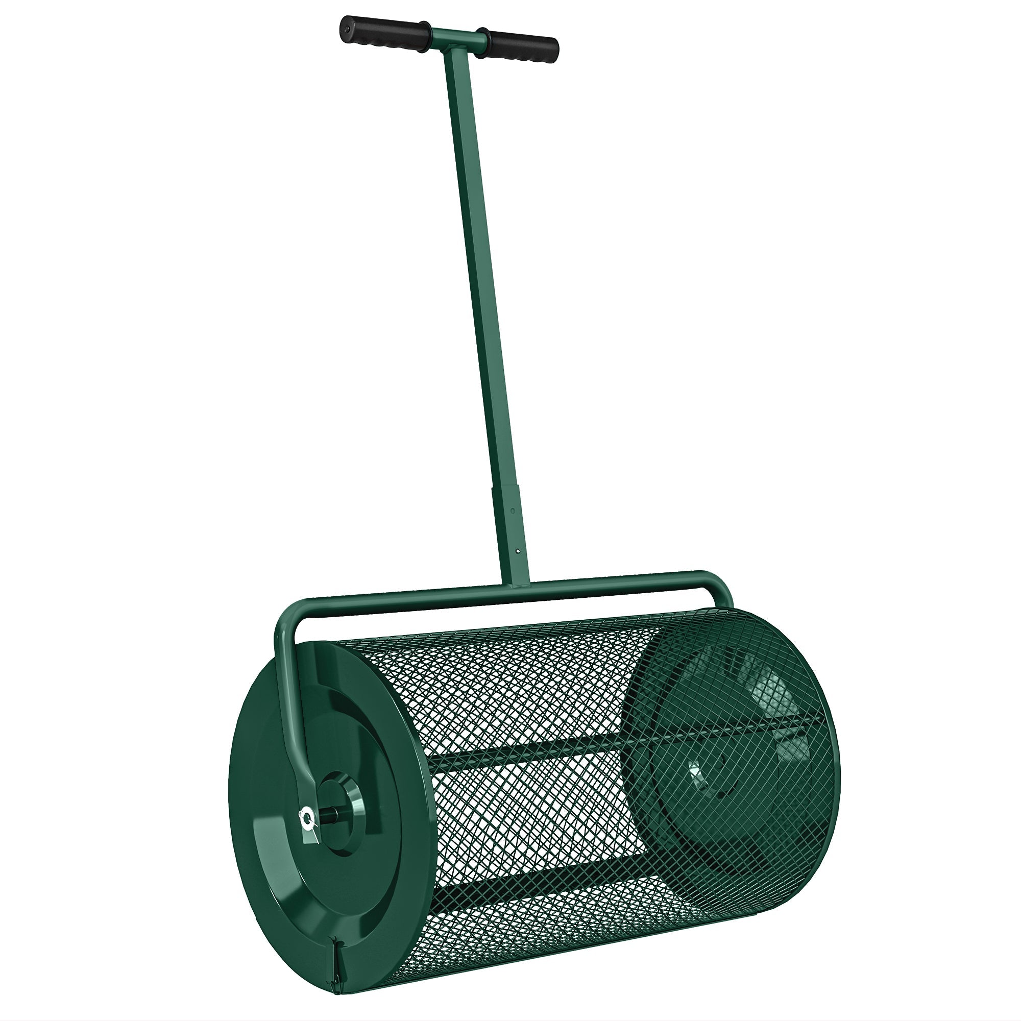 Outsunny Compost Spreader, 24" Peat Moss Spreader with Height Adjustable T Shaped Handle and Metal Mesh Basket, Garden Spreader for Seeding, Spreading Manure, Green