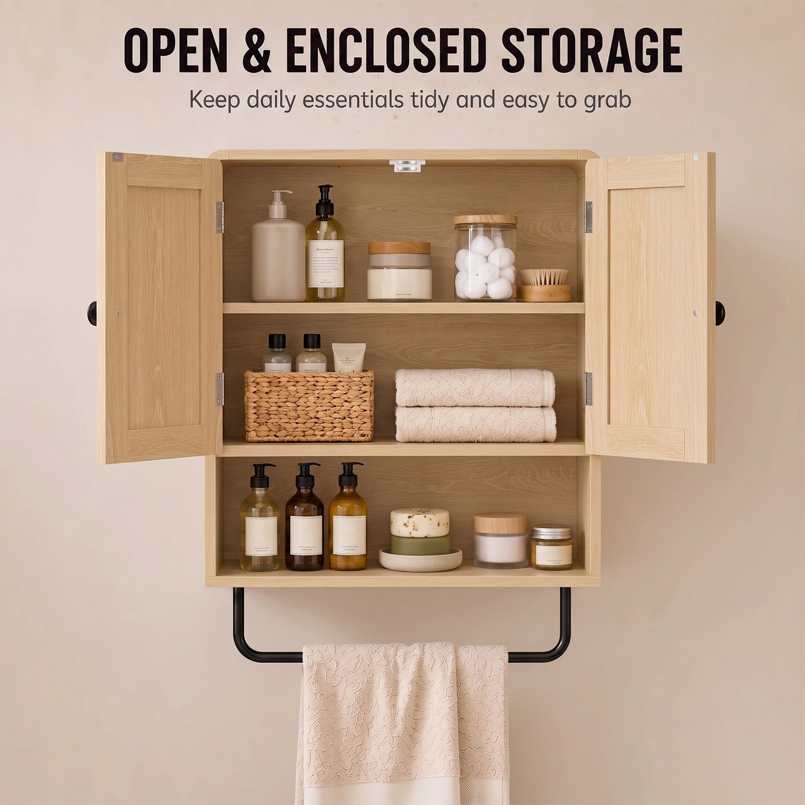 HOMCOM Bathroom Cabinet Wall Mounted, Bathroom Wall Cabinet with 2 Doors, Adjustable Shelf Storage for Toilet, Oak