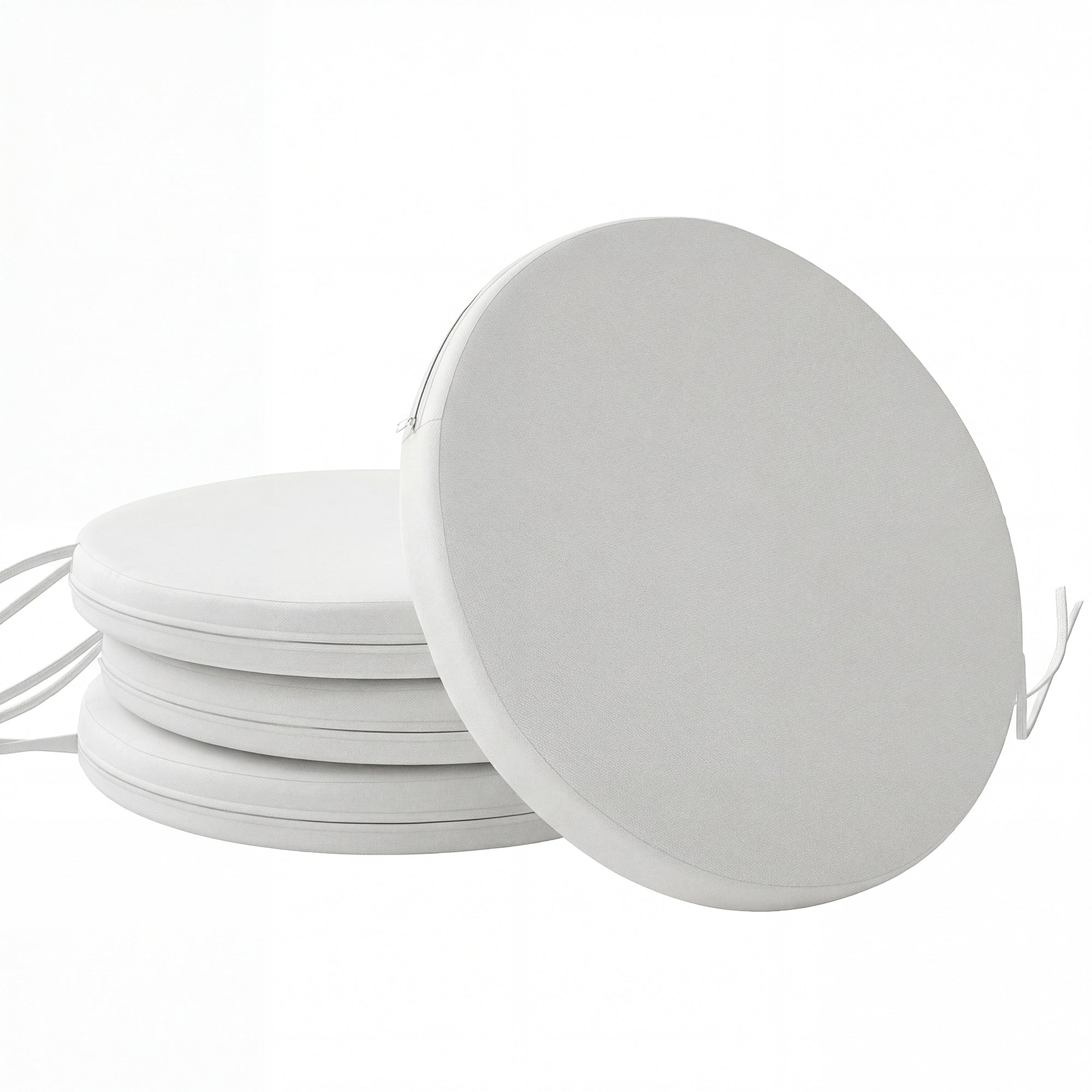 Outsunny Outdoor Bistro Chair Cushions Set of 4 with Removable Cover, 41 x 41 x 5 cm Round Seat Cushions with Ties, White