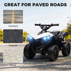 AIYAPLAY 6V Kids ATV, 4 Wheeler Electric Ride on Car with Music and LED Headlights, for Ages 18-56 Months Boys and Girls, White