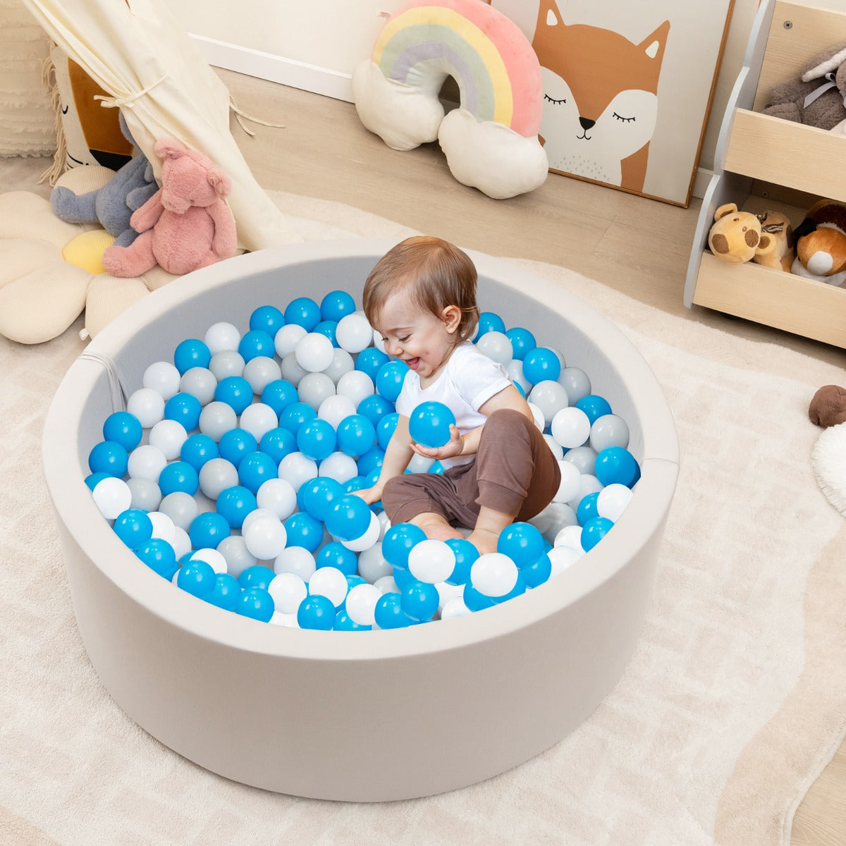 90 x 30cm Soft Round Ball Pool for Toddlers & Baby with 200 Ocean Balls and Storage Bag-White