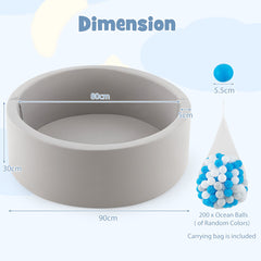 90 x 30cm Soft Round Ball Pool for Toddlers & Baby with 200 Ocean Balls and Storage Bag-White
