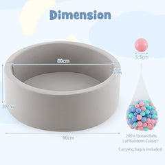 90 x 30cm Soft Round Ball Pool for Toddlers & Baby with 200 Ocean Balls and Storage Bag-Pink