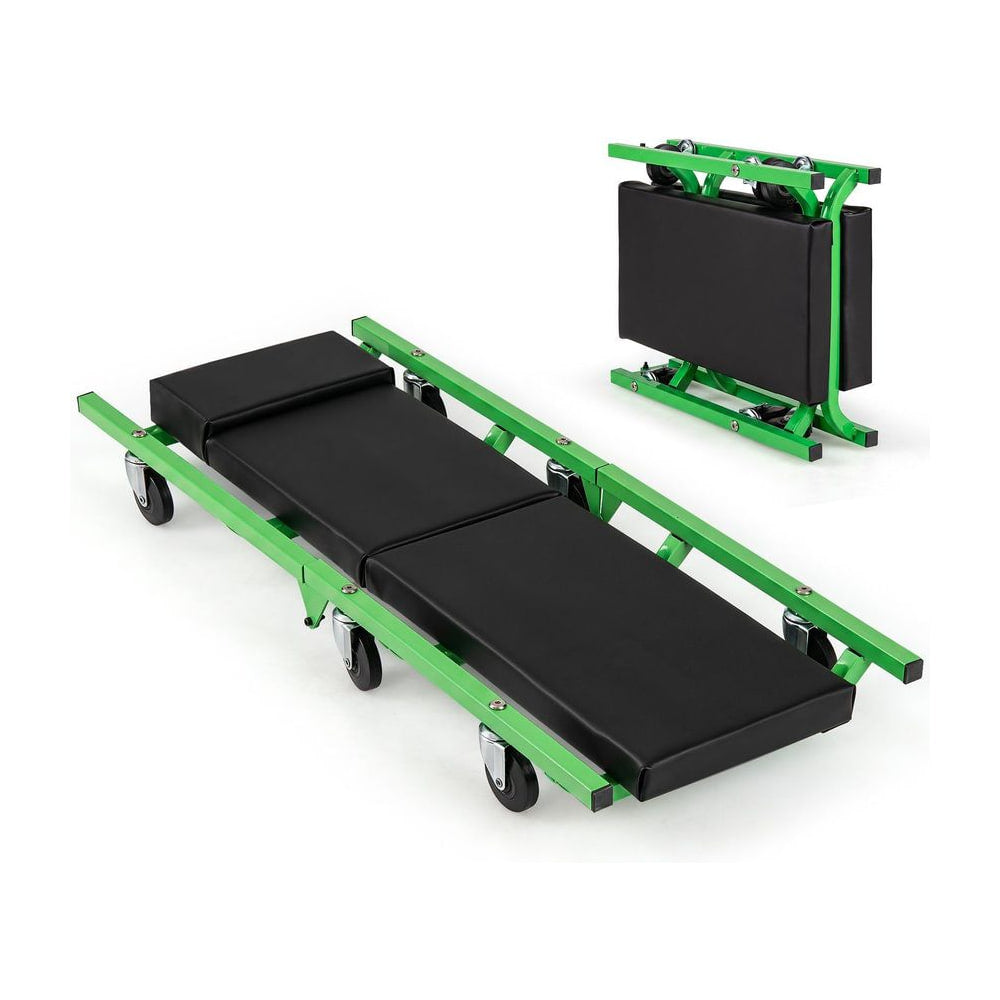 Foldable Automotive Creeper with 360° swivel wheels and thick cushion in green