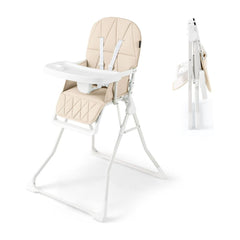Foldable Baby High Chair with Removable Adjustable Tray in Beige