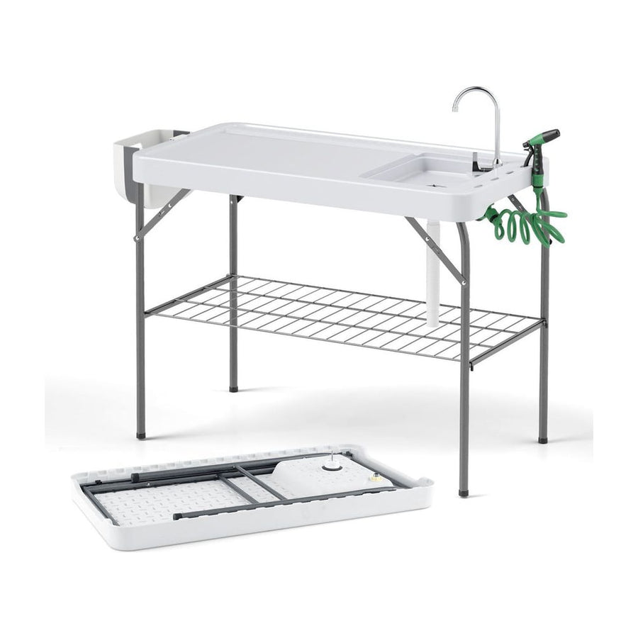 Foldable Fish Cleaning Table 2 in 1 Outdoor Workstation with sink and folded base