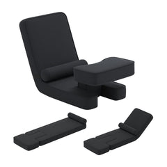Foldable Lazy Sofa 5-Level Adjustable with Footrest and Tabletop in black, shown in three configurations