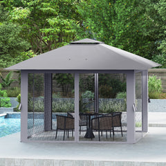 Foldable Canopy Tent with Mesh Netting and Double Roof -Grey