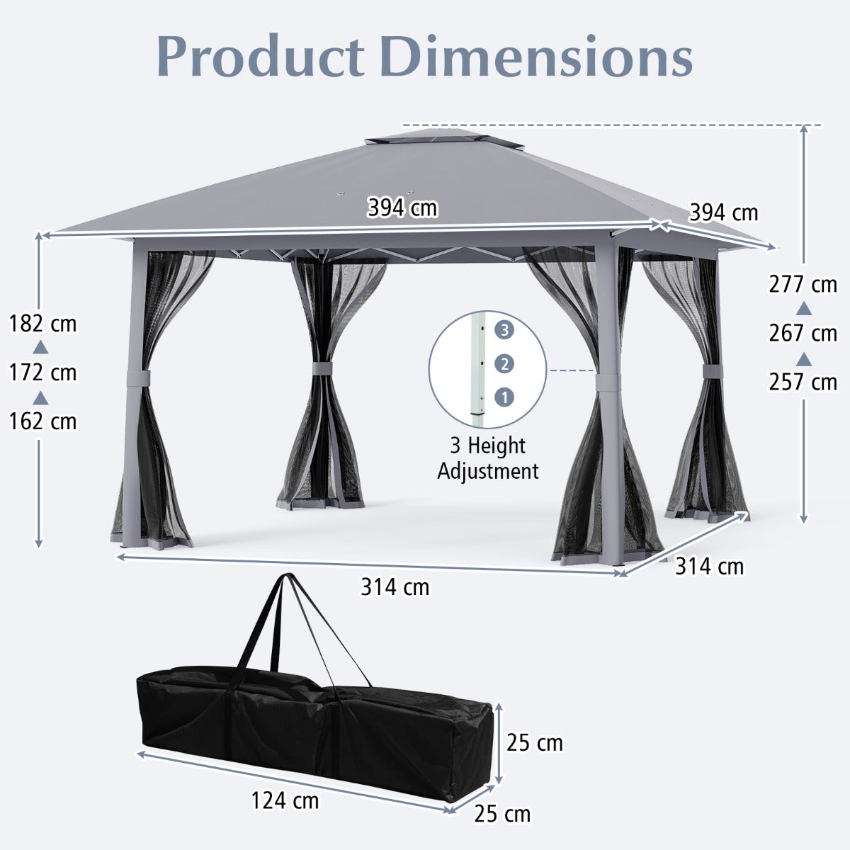 Foldable Canopy Tent with Mesh Netting and Double Roof -Grey