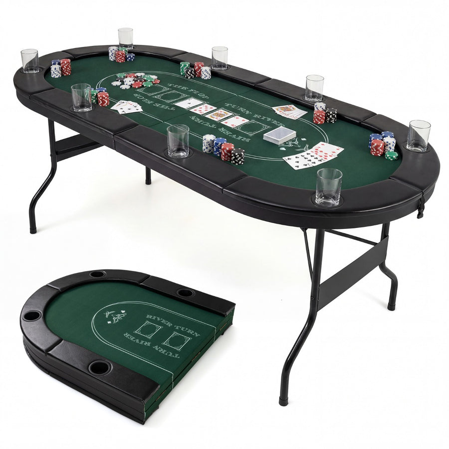 Foldable Poker Table 8 Player 182CM Oval No Assembly Required-Green