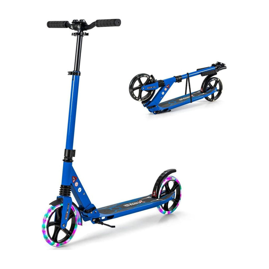 Folding Kick Scooter shown in both upright and folded positions against a plain white background
