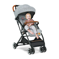 Folding Pushchair with Adjustable Backrest and Footrest in Grey
