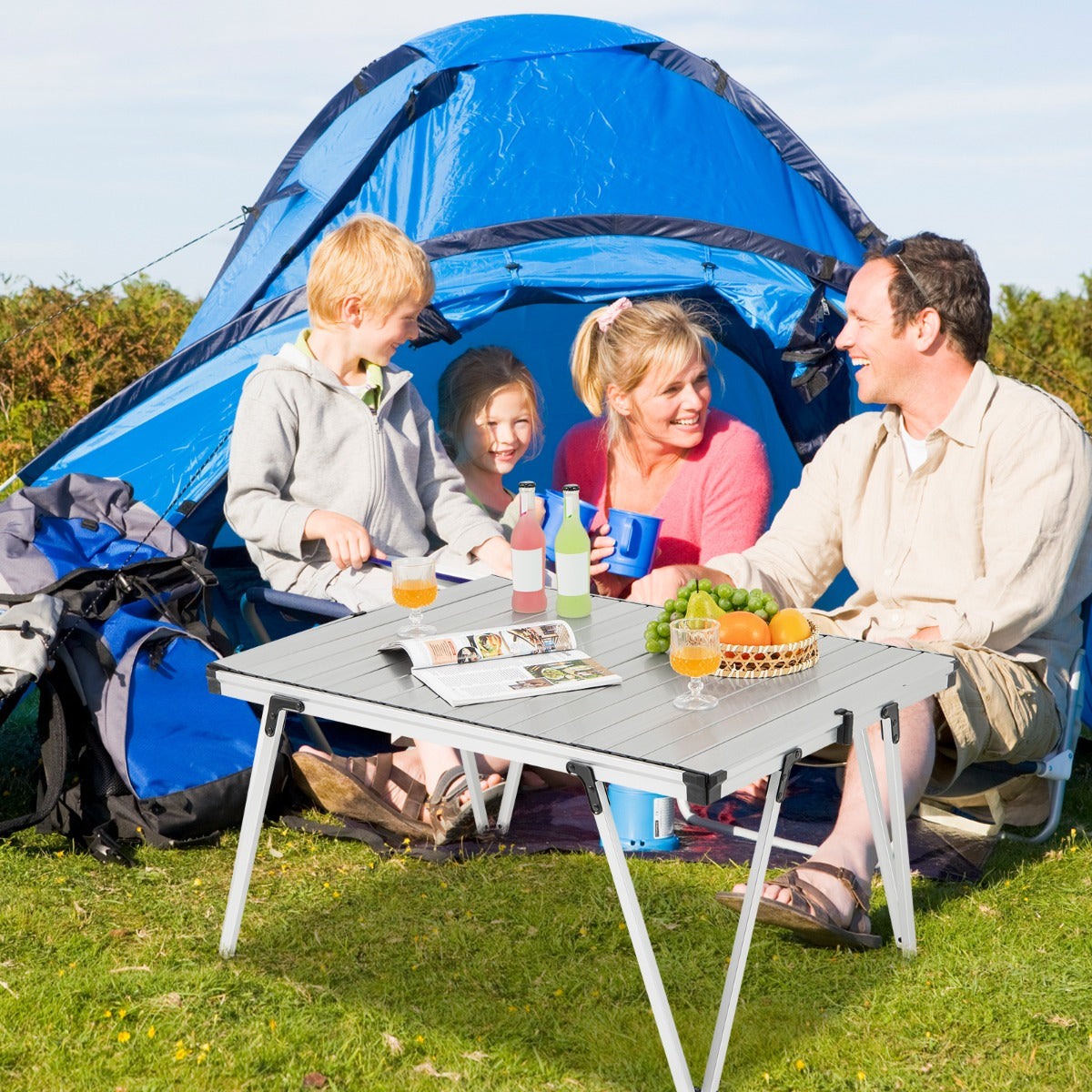Folding Camping Table with Storage Bag and Waterproof Desktop-Silver
