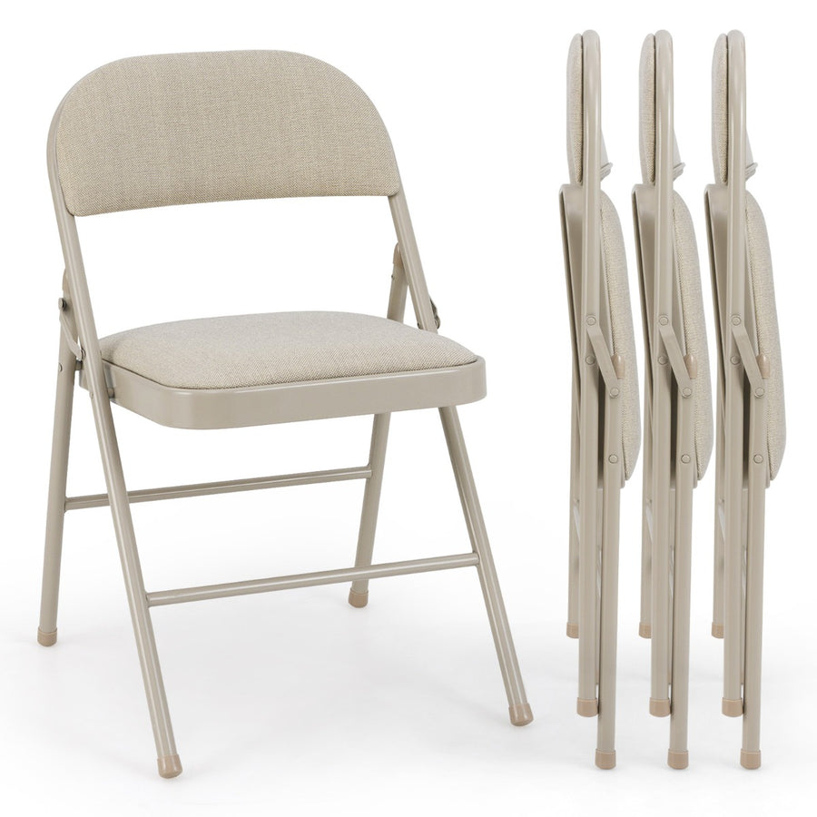 Set of 4 Folding Fabric Padded Chairs with Sponge Seat and Backrest-Beige