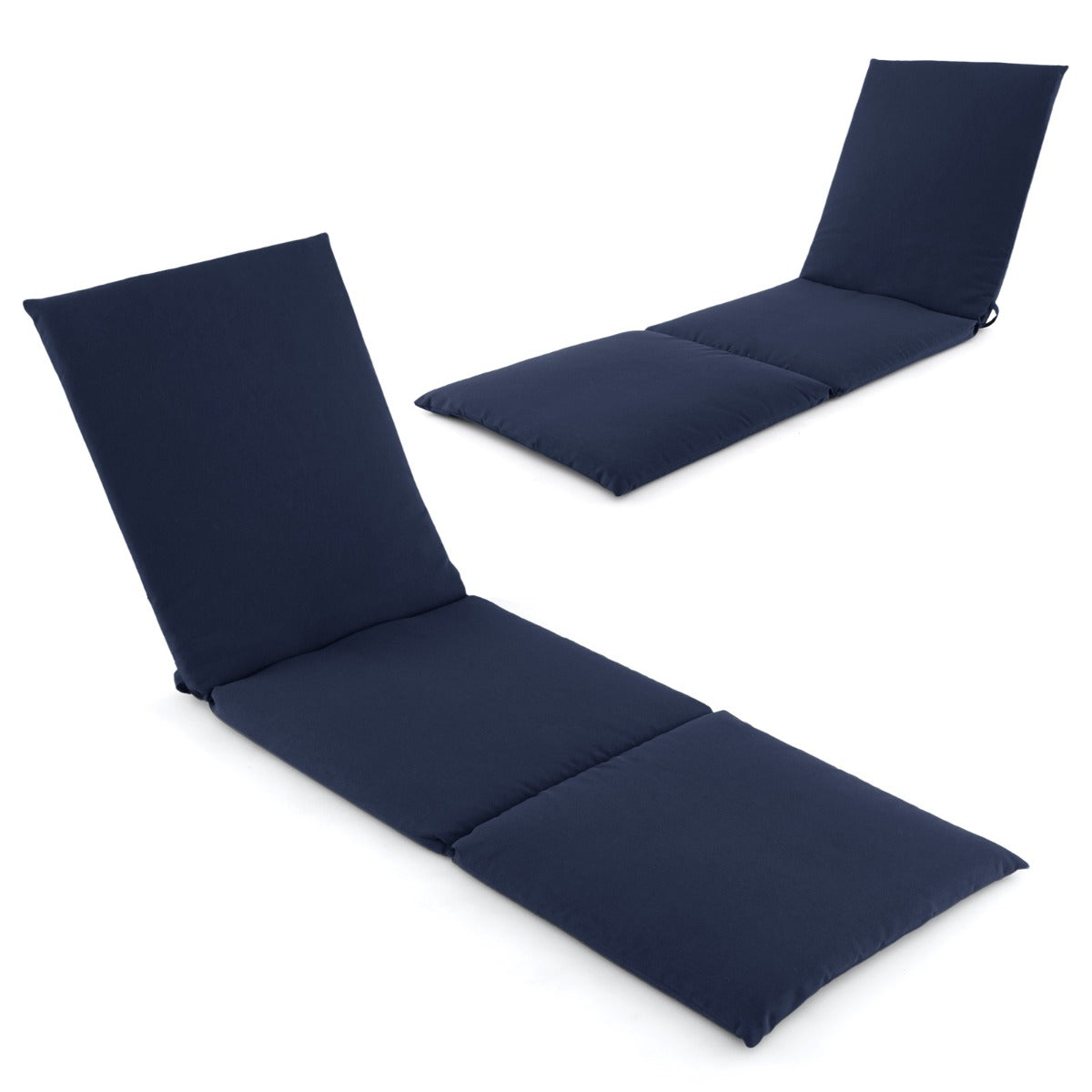 Folding Outdoor Chaise Lounge Cushion Patio Furniture Pad with Straps-Navy-1 Piece