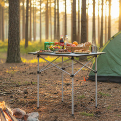 Folding Roll-up Aluminium Camping Table for 4-Silver