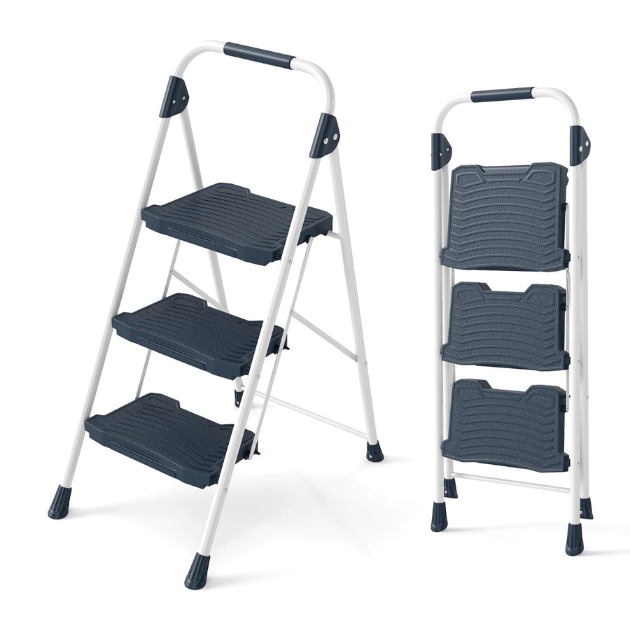 Folding Step Stool with Cushioned Handrail and Wide Anti-Slip Pedal-Blue