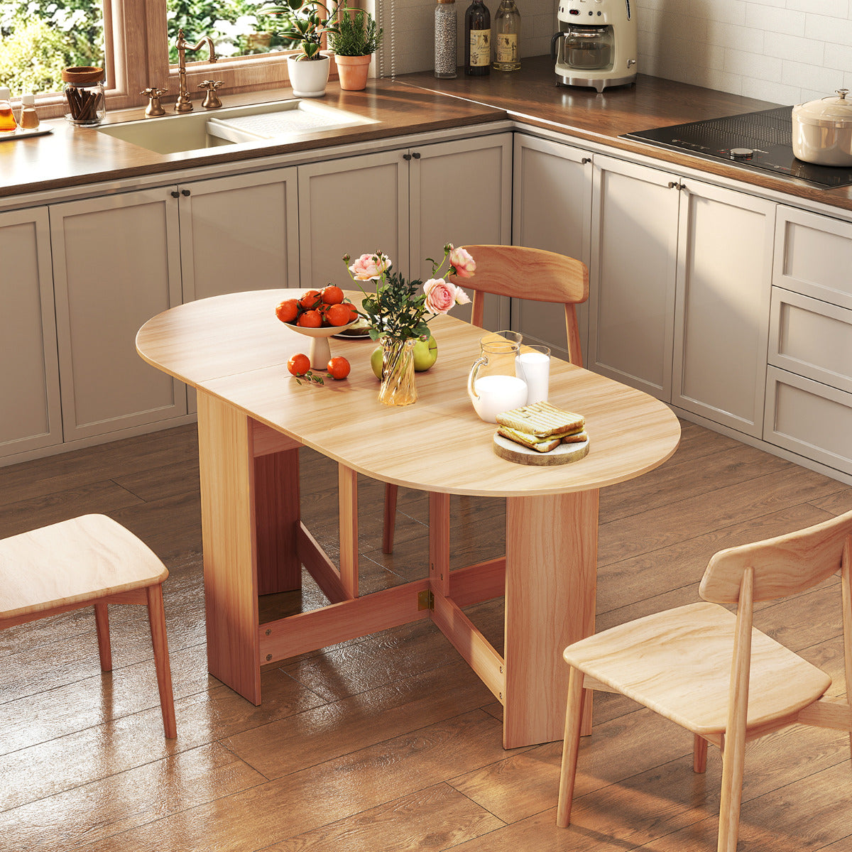 Folding Wooden Multifunctional Dining Table-Natural