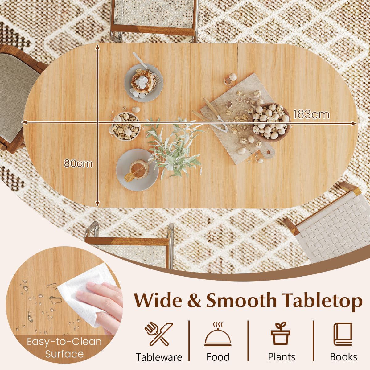 Folding Wooden Multifunctional Dining Table-Natural