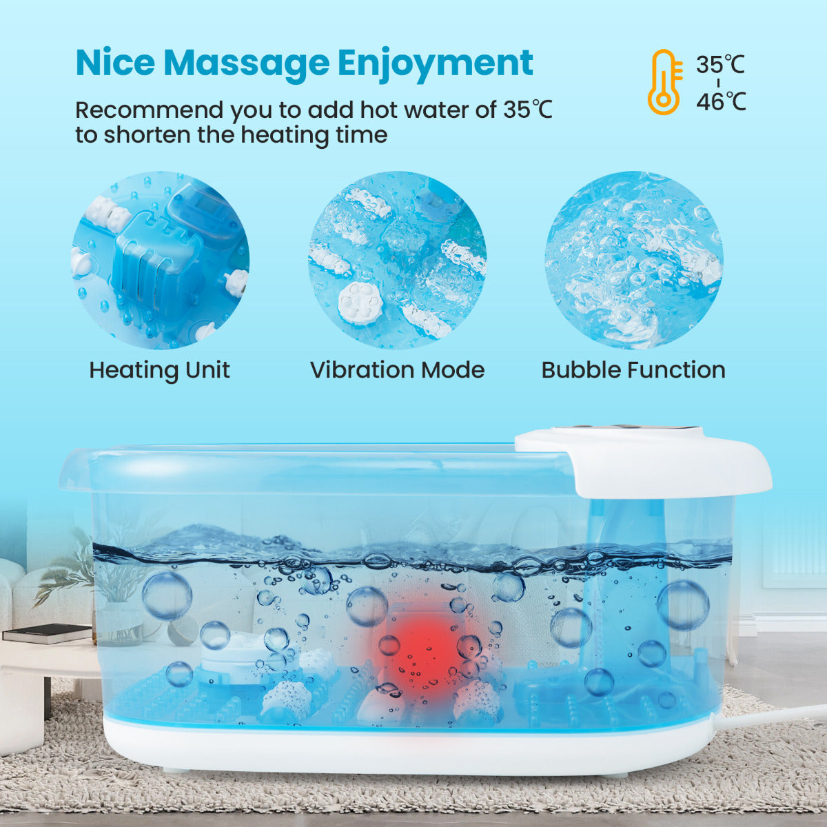 Foot Spa Massager with Removable Pedicure Stone-Blue