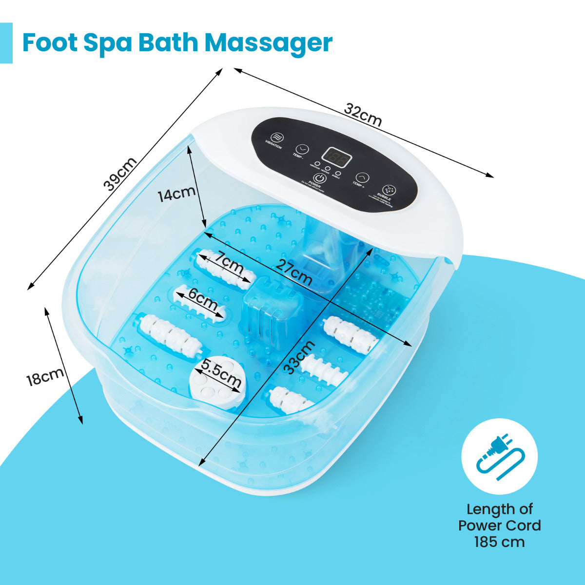 Foot Spa Massager with Removable Pedicure Stone-Blue