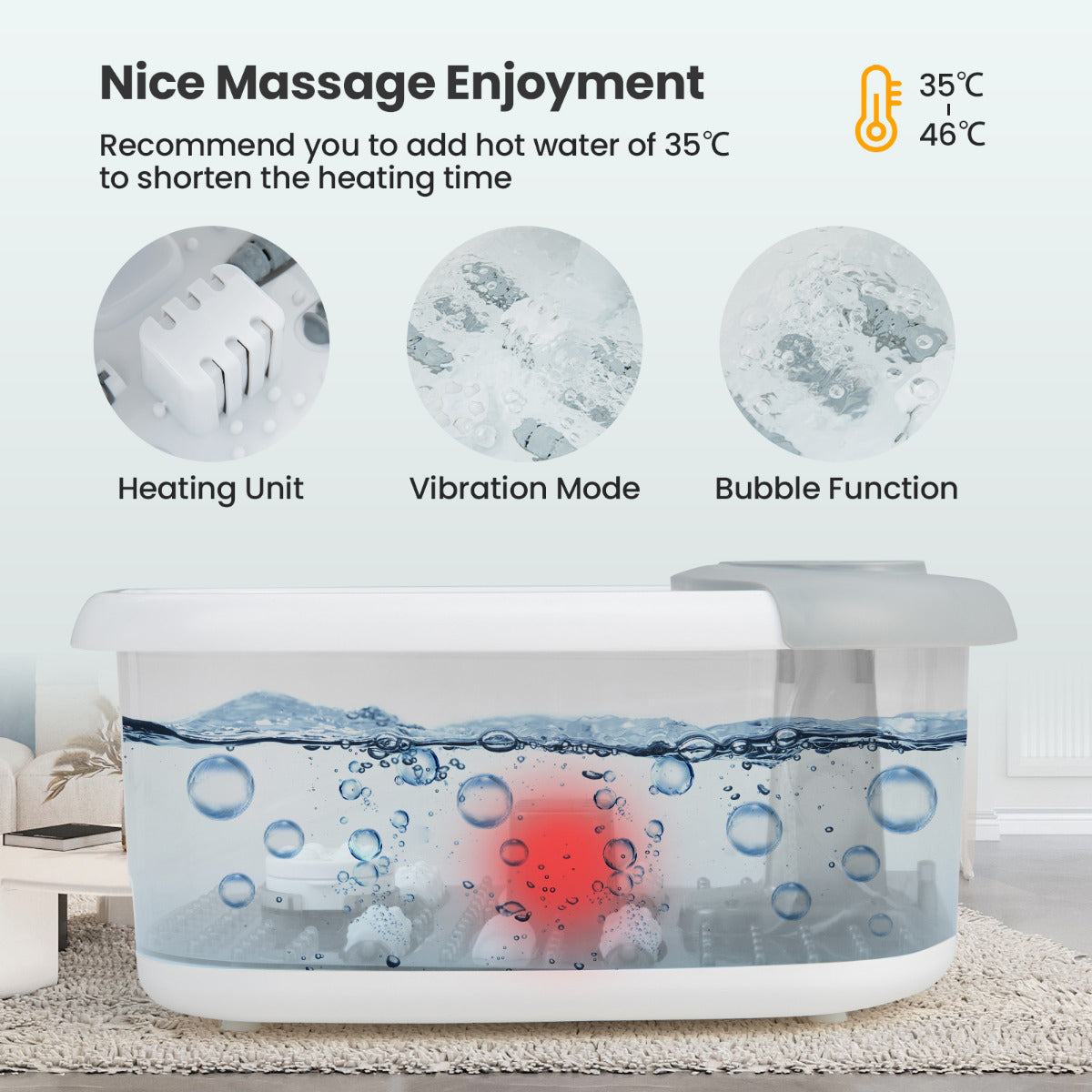 Foot Spa Massager with Removable Pedicure Stone-Grey
