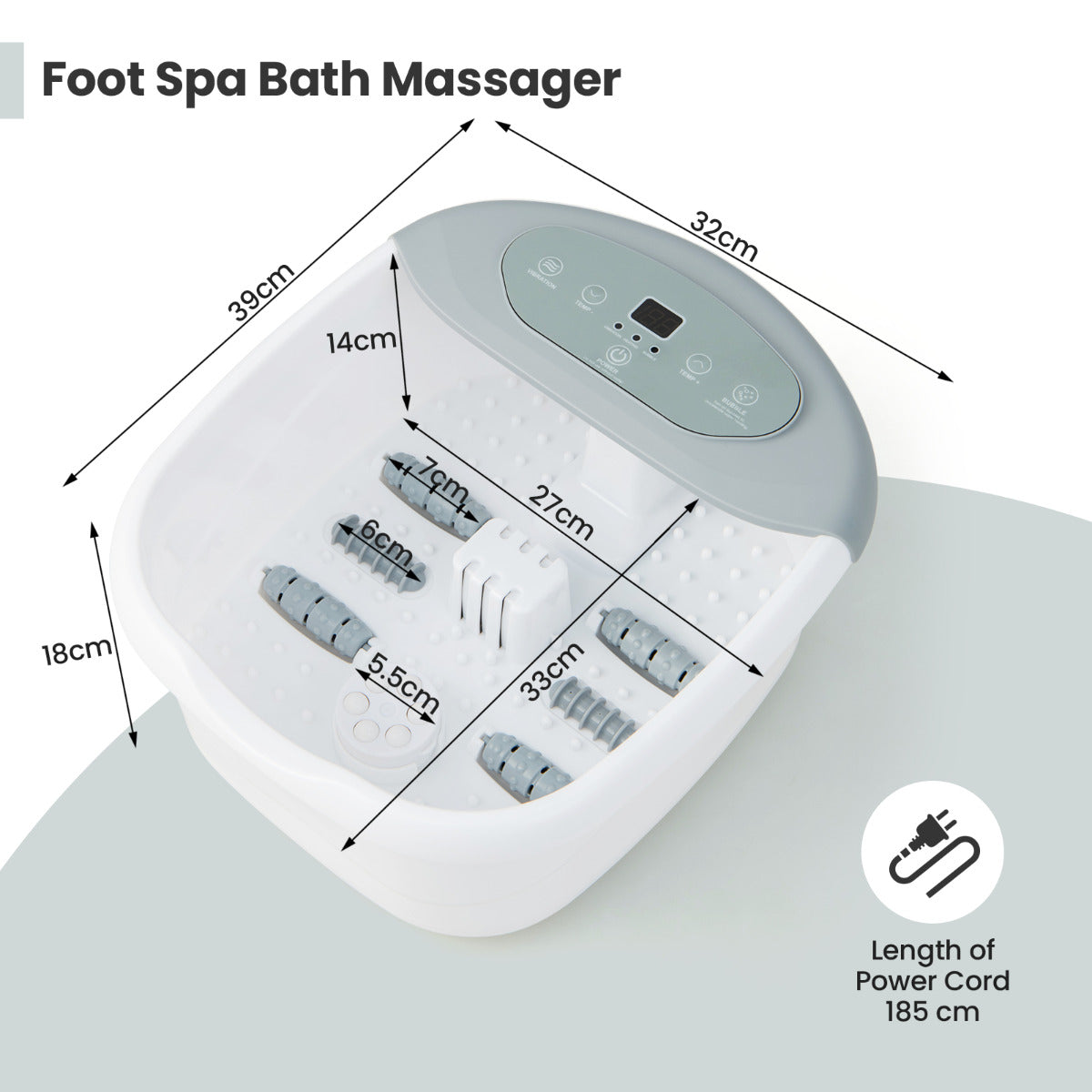 Foot Spa Massager with Removable Pedicure Stone-Grey