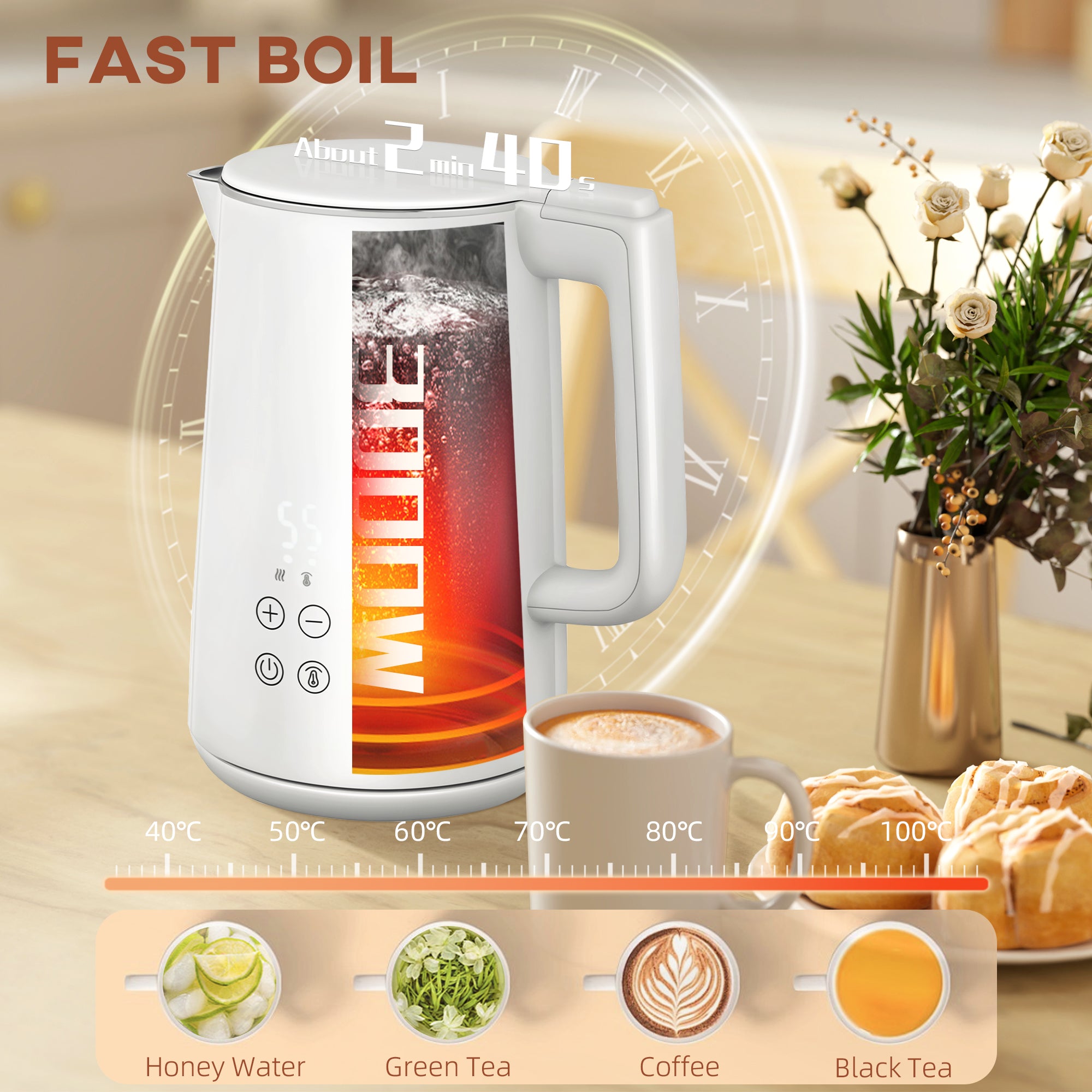 HOMCOM Polished Metal Kettle and Toaster Set - White