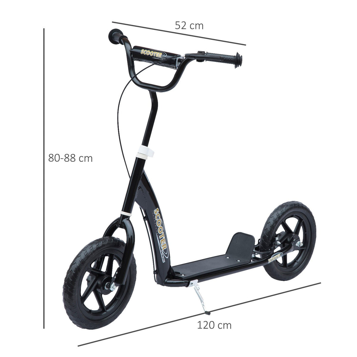 HOMCOM Kids Scooter Kick Scooter, with 12" EVA Tyres, Rear Brake, Big Wheels Scooter for 5-12 Years, Black